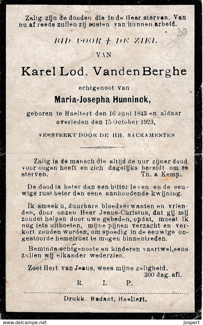 Haaltert, Haeltert, 1923, Karel Vanden Berghe, Hunninck - Images Religieuses