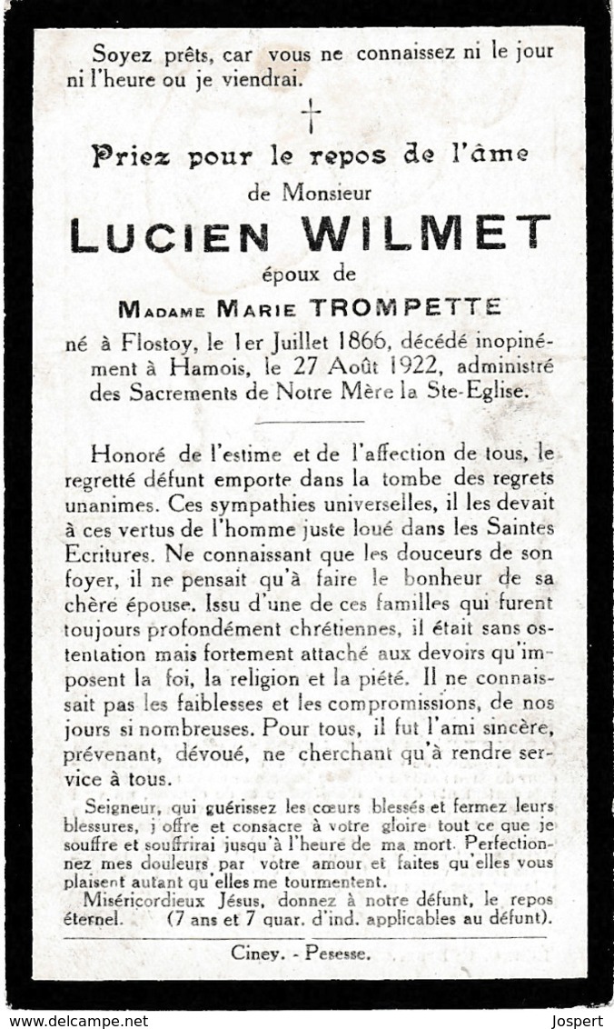 Flostoy, Hamois, 1922, Lucien Wilmet, Trompette - Imágenes Religiosas