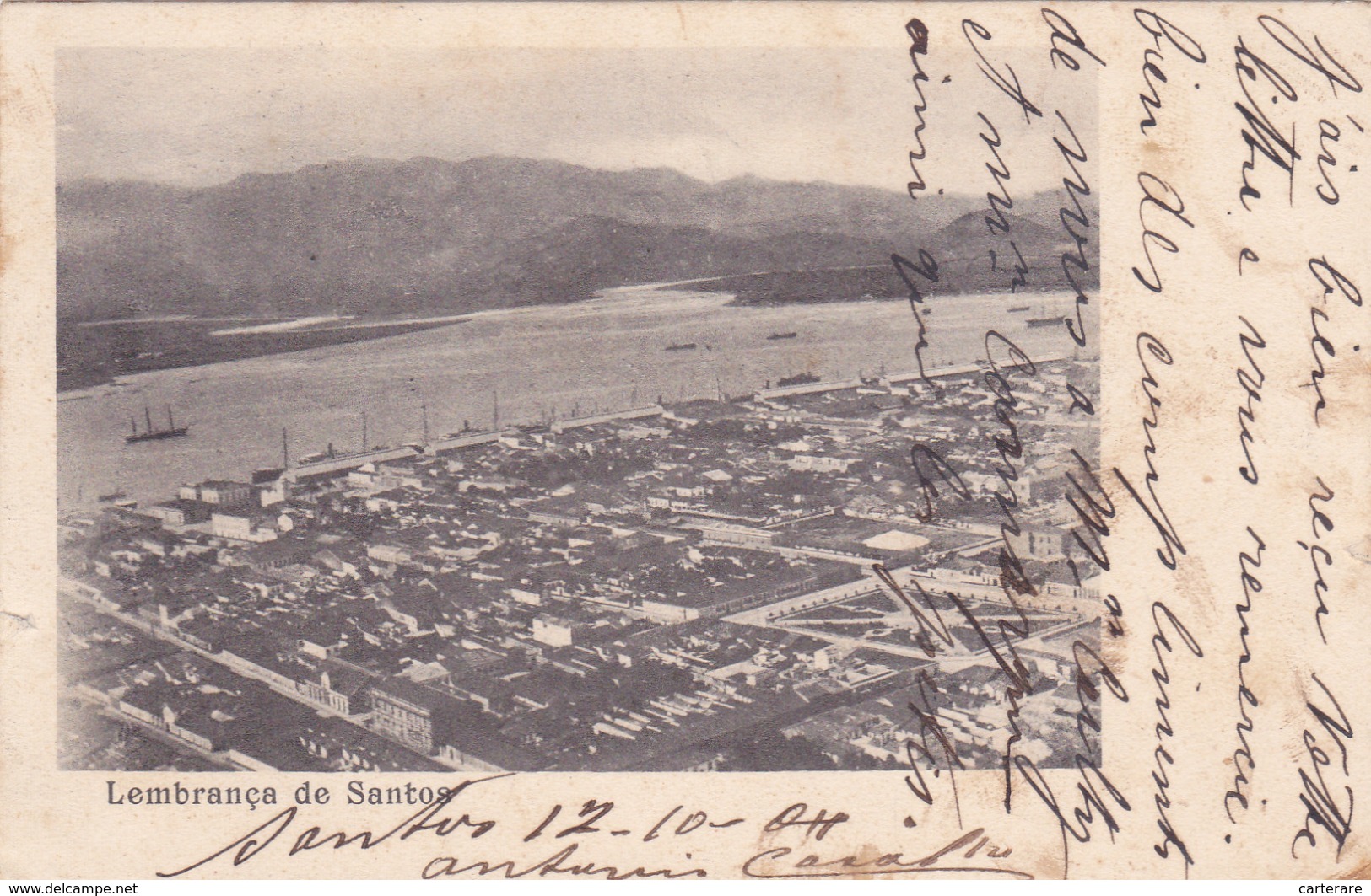 Amérique,BRAZIL,Brésil,Brasil,SAO PAULO,SANTOS,VILLE PORTUAIRE,CARTE ANCIENNE,RARE,1904,TIMBRE - São Paulo