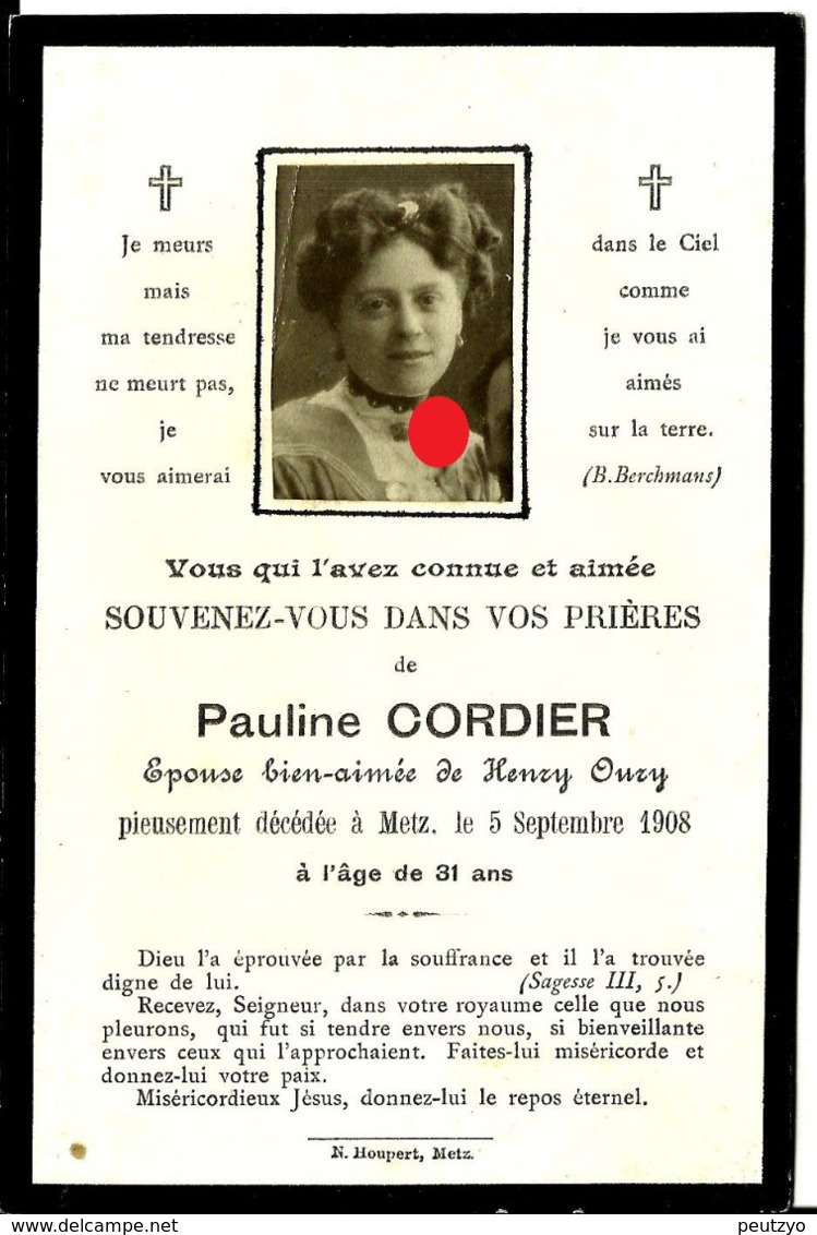 Faire-part Décès Mme  Pauline Cordier Henry Oury Metz Fontoy 17/21 - Décès