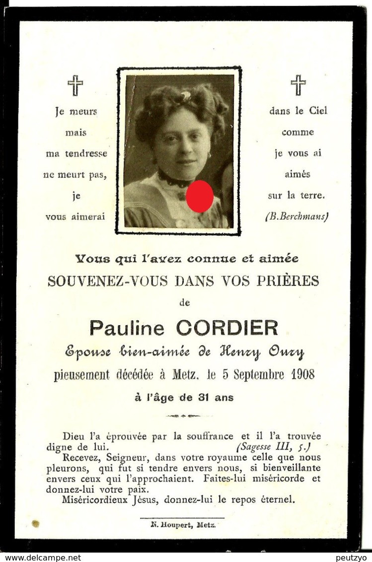 Faire-part Décès Mme  Pauline Cordier Henry Oury Metz Fontoy 17/21 - Obituary Notices