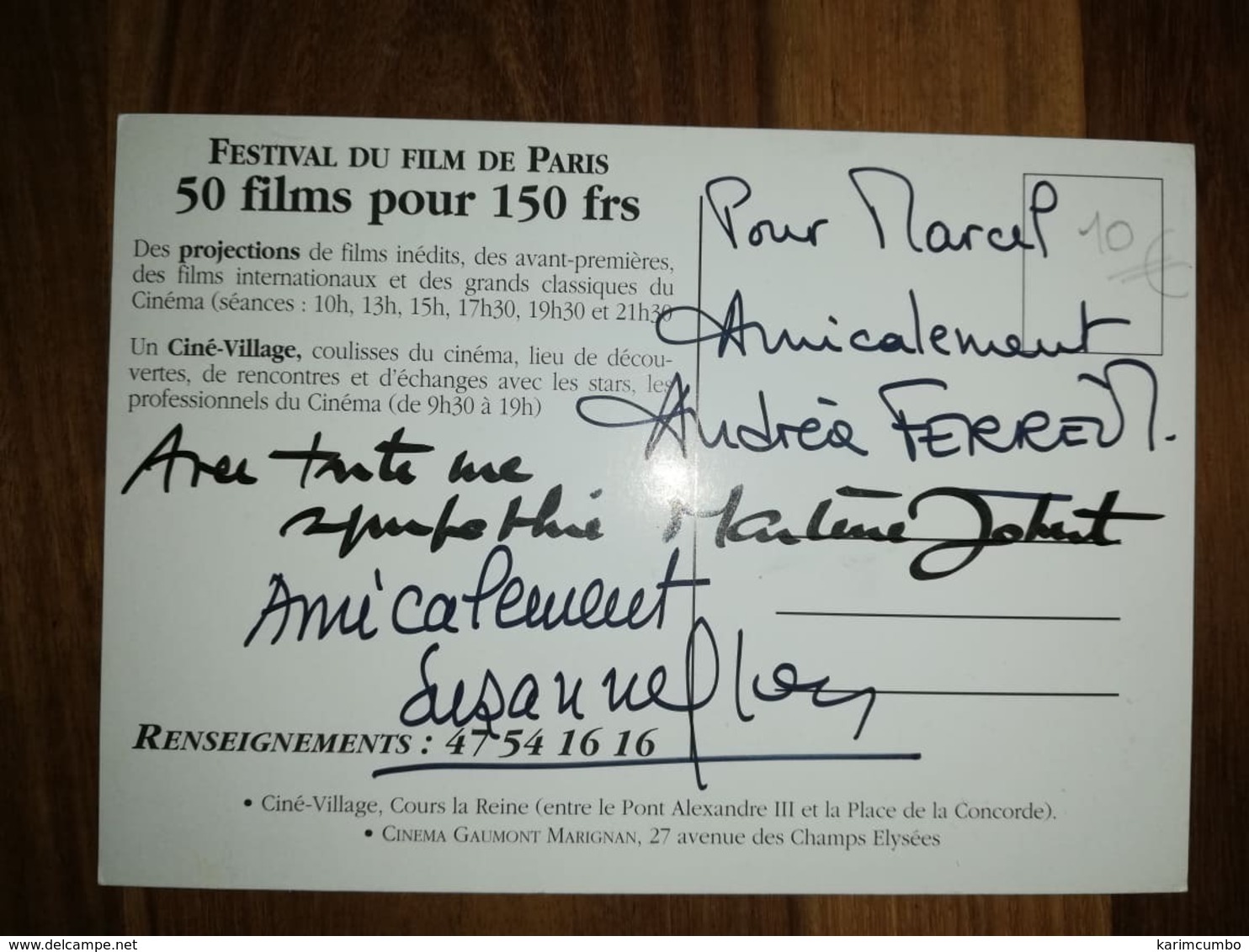 Carte Postale Festival De Paris Avec 3 Autographes Au Verso - Sonstige & Ohne Zuordnung