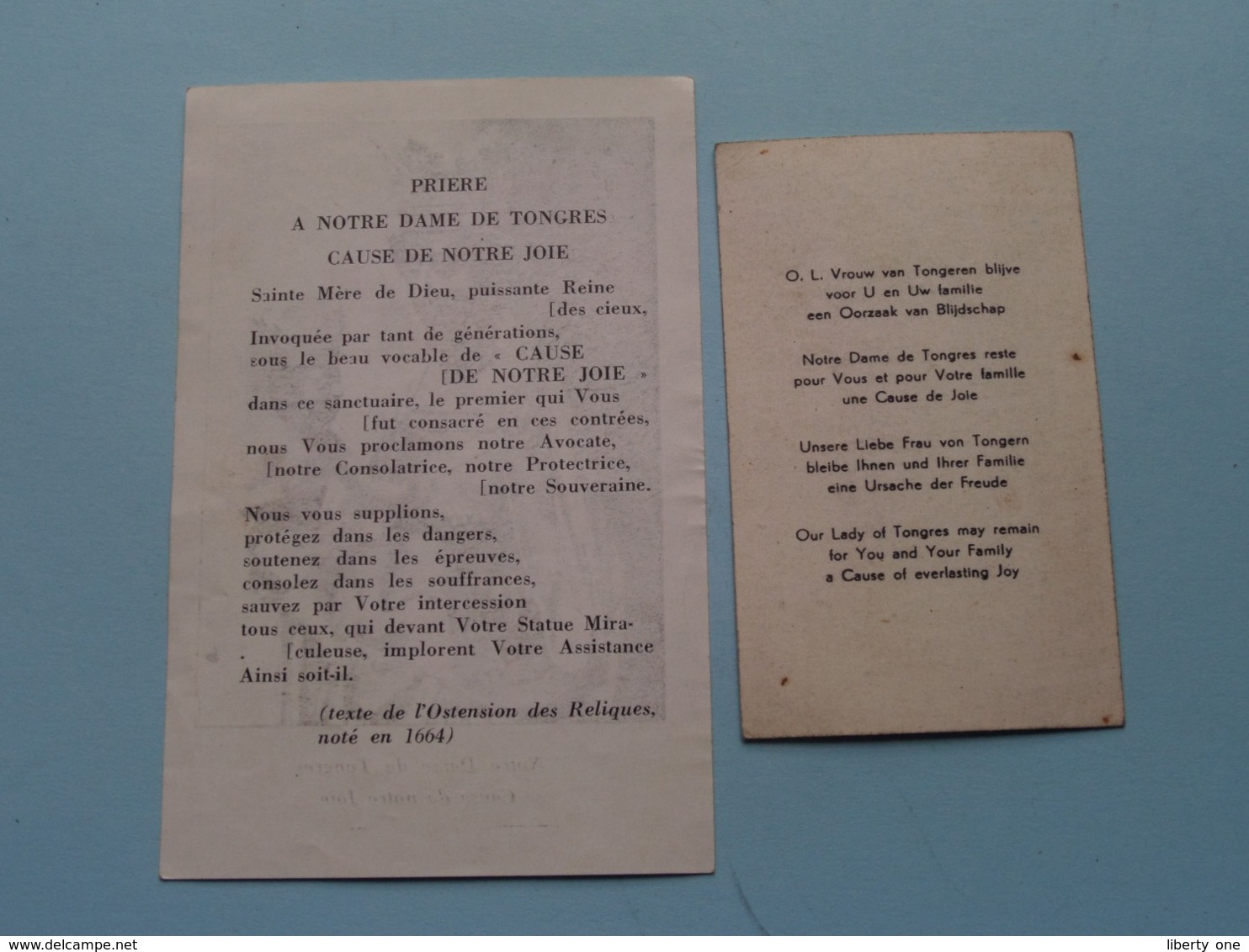 Notre Dame De TONGRES - Cause De Notre Joie ( Prière ) 2 Pcs. ( Zie Foto's ) ! - Religion & Esotérisme