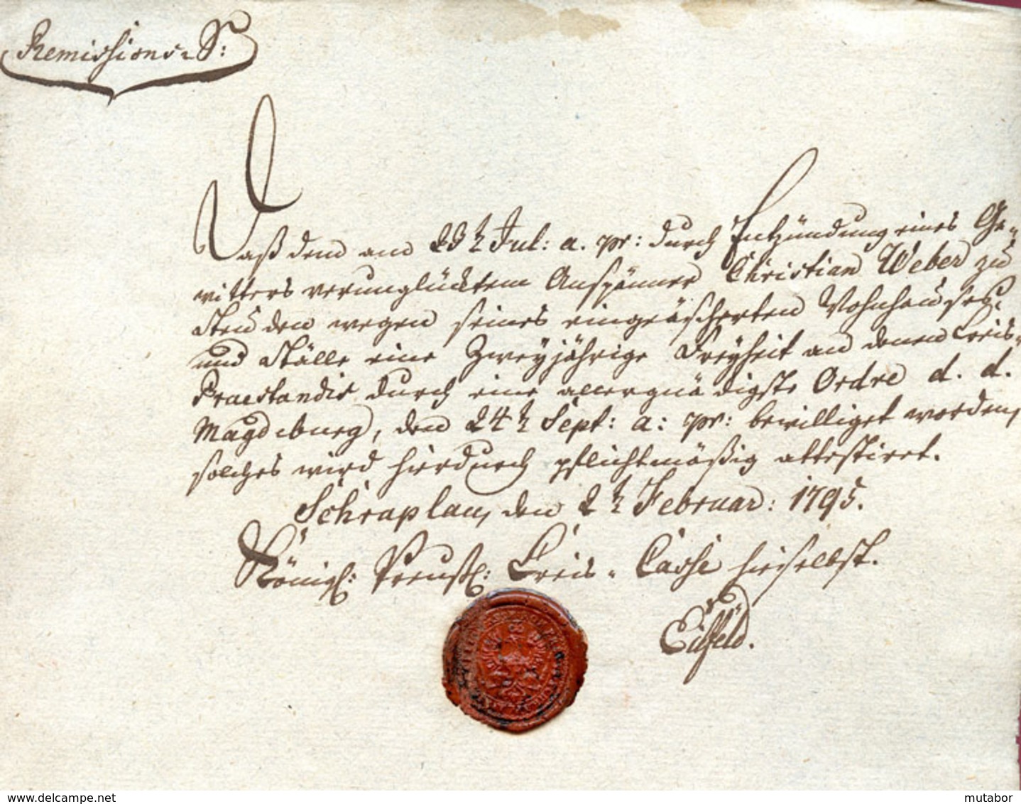 1795 Schraplau, Kassenbrief Aus Magdeburg Mit Schönem Lacksiegel - Documentos Históricos