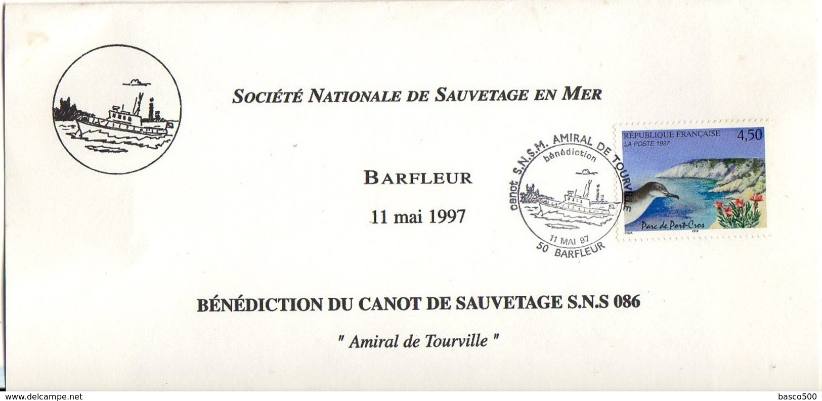 1997 BARFLEUR - Double Carte BENEDICTION CANOT SAUVETAGE "Tourville" - Barfleur