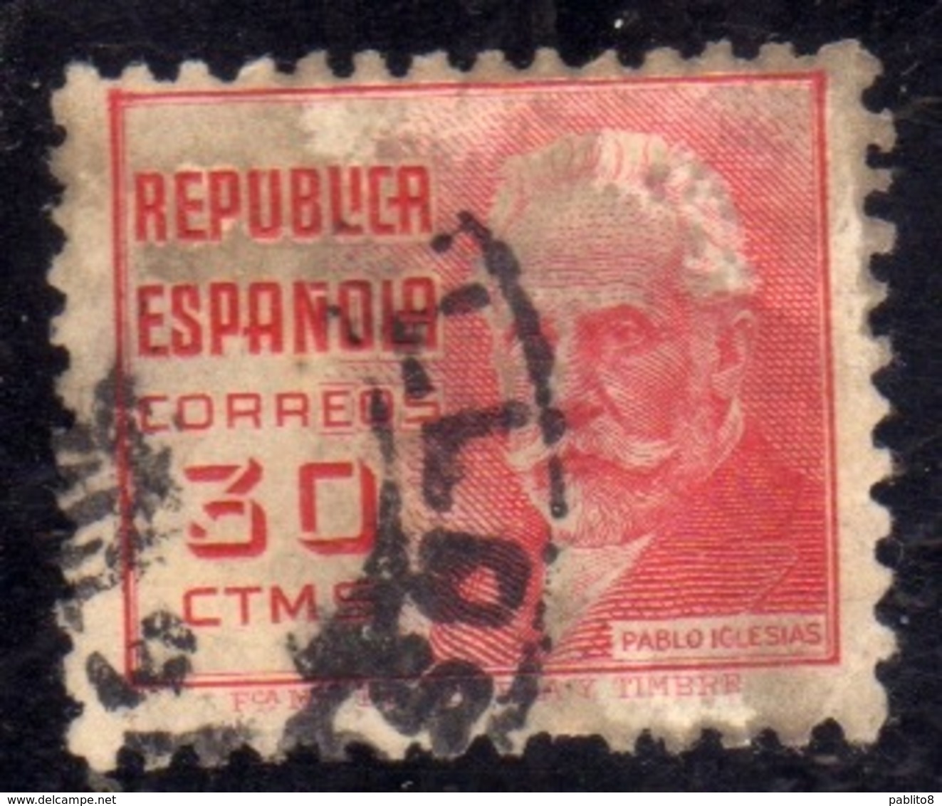 SPAIN ESPAÑA SPAGNA 1936 1938 PABLO IGLESIAS CENT. 30c USED USATO OBLITERE' - Oblitérés