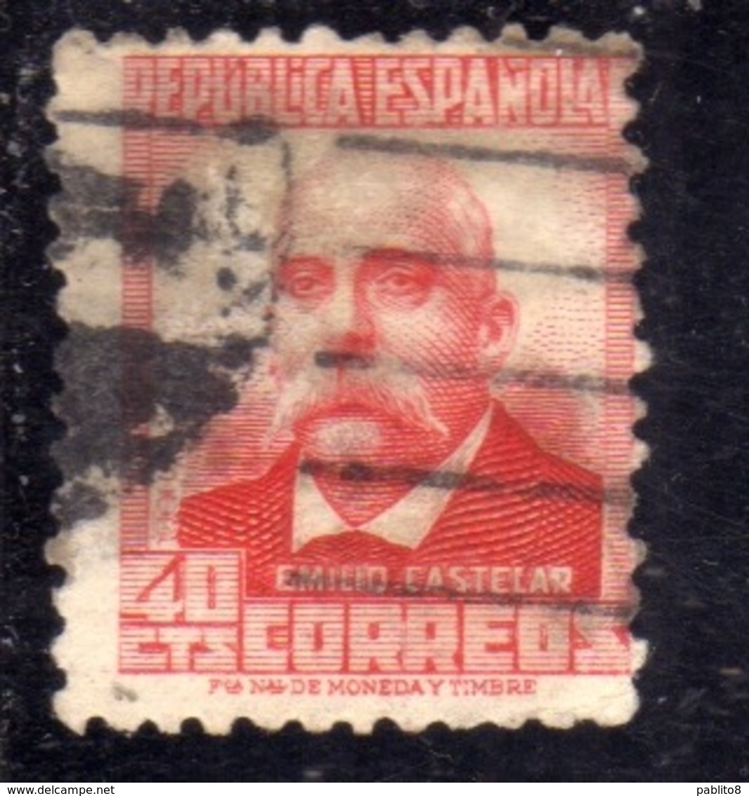 SPAIN ESPAÑA SPAGNA 1936 1938 EMILIO CASTELAR CENT. 40c USED USATO OBLITERE' - Gebruikt