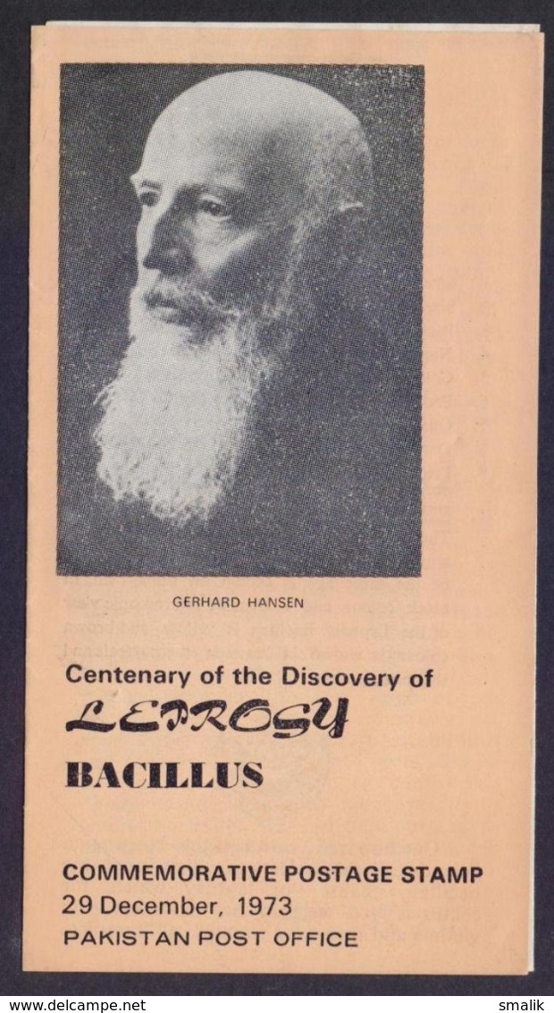 PAKISTAN 1973 - Centenary Of The Discovery Of LEPROSY Bacillus, Dr Gerhard, Blank Leaflet - Pakistan