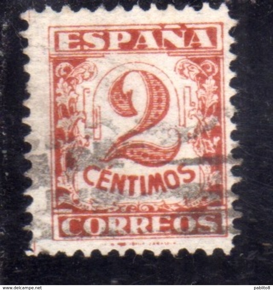 SPAIN ESPAÑA SPAGNA 1936 NUMERAL CIFRA CENT. 2c USED USATO OBLITERE' - Gebraucht