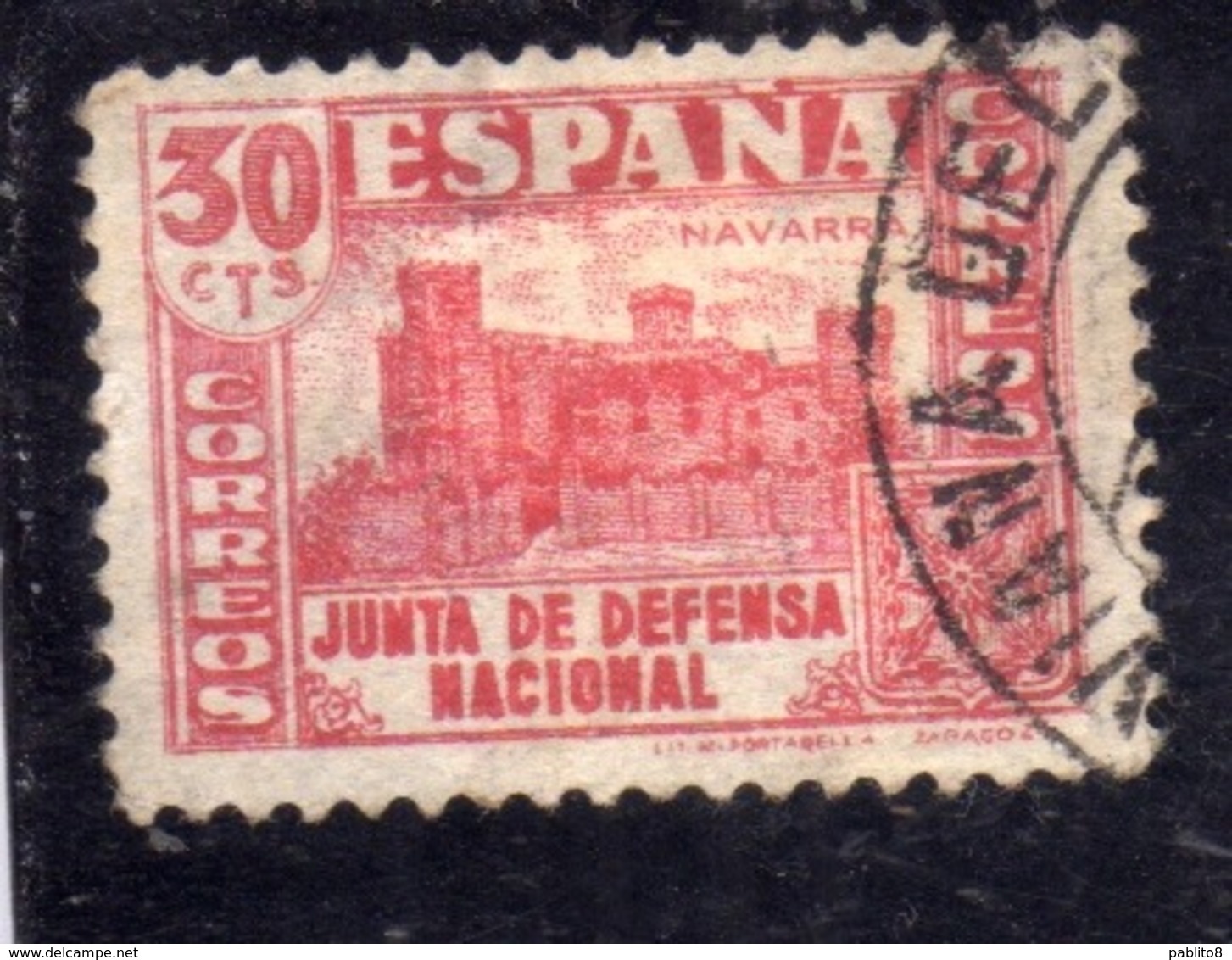 SPAIN ESPAÑA SPAGNA 1936 XAVIER CASTLE NAVARRE JUNTA DE DEFENSA NATIONAL CENT. 30c USED USATO OBLITERE' - Gebruikt