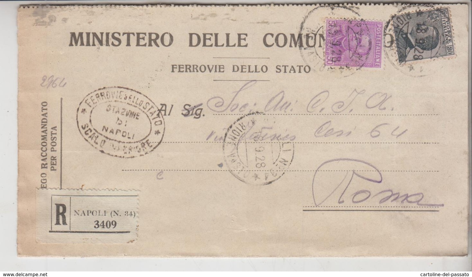 Storia Postale Ferrovie Dello Stato 1928 Napoli Rione Vasto - Storia Postale