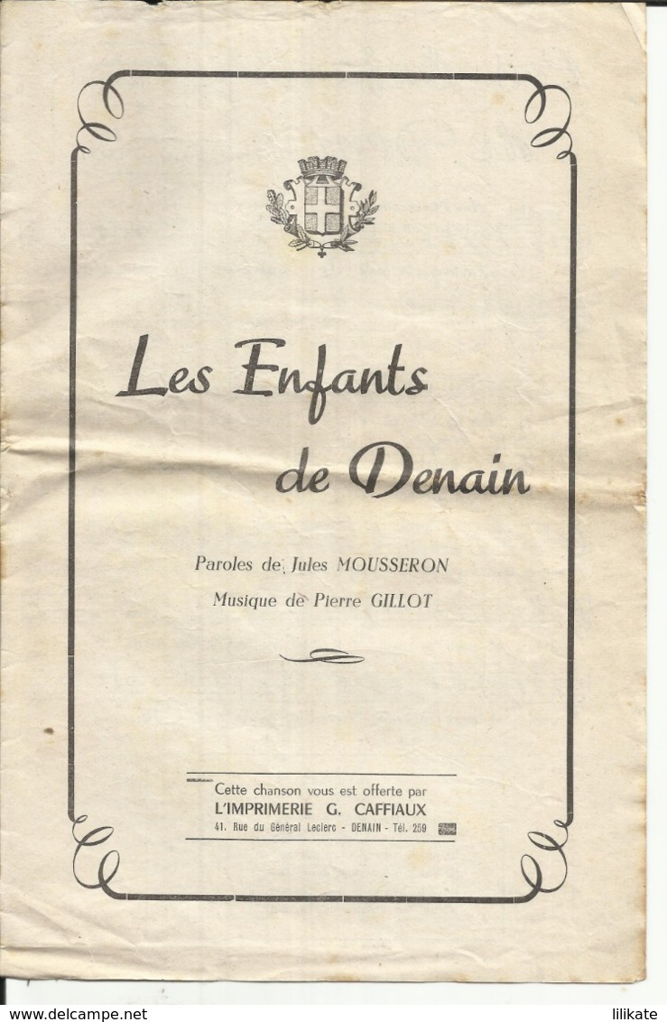 DENAIN, Partition Musique - "Les Enfants De Denain" Paroles De Jules Mousseron - Musique De Pierre Gillot 1933 - Musique Folklorique