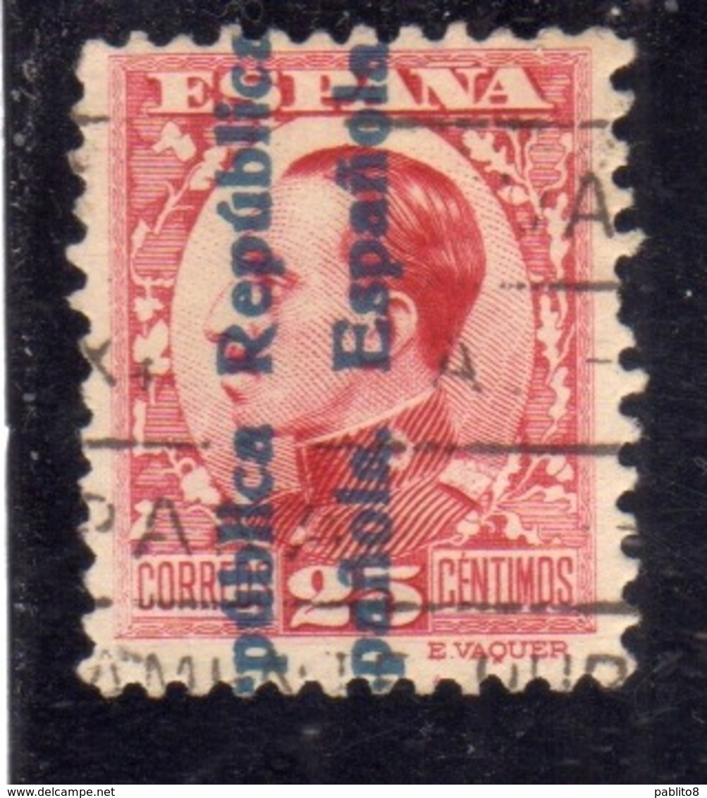 SPAIN ESPAÑA SPAGNA 1931 KING ALFONSO XIII (1930) REPUBLICA ESPANOLA OVERPRINTED CENT. 25c USED USATO OBLITERE' - Gebruikt