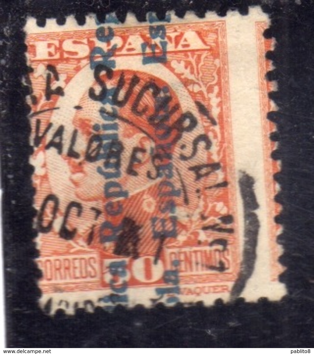 SPAIN ESPAÑA SPAGNA 1931 KING ALFONSO XIII (1930) REPUBLICA ESPANOLA OVERPRINTED CENT. 50c USED USATO OBLITERE' - Oblitérés