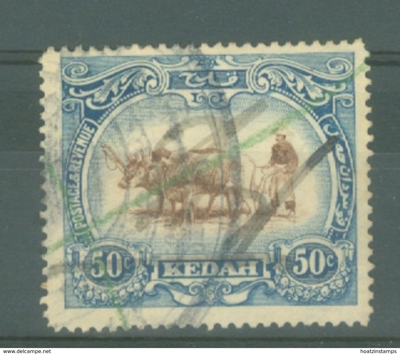 Malaya - Kedah: 1921-32   Malay Ploughing     SG36bw    50c  [Wmk Crown To Left Of CA]    Used Fiscal - Kedah