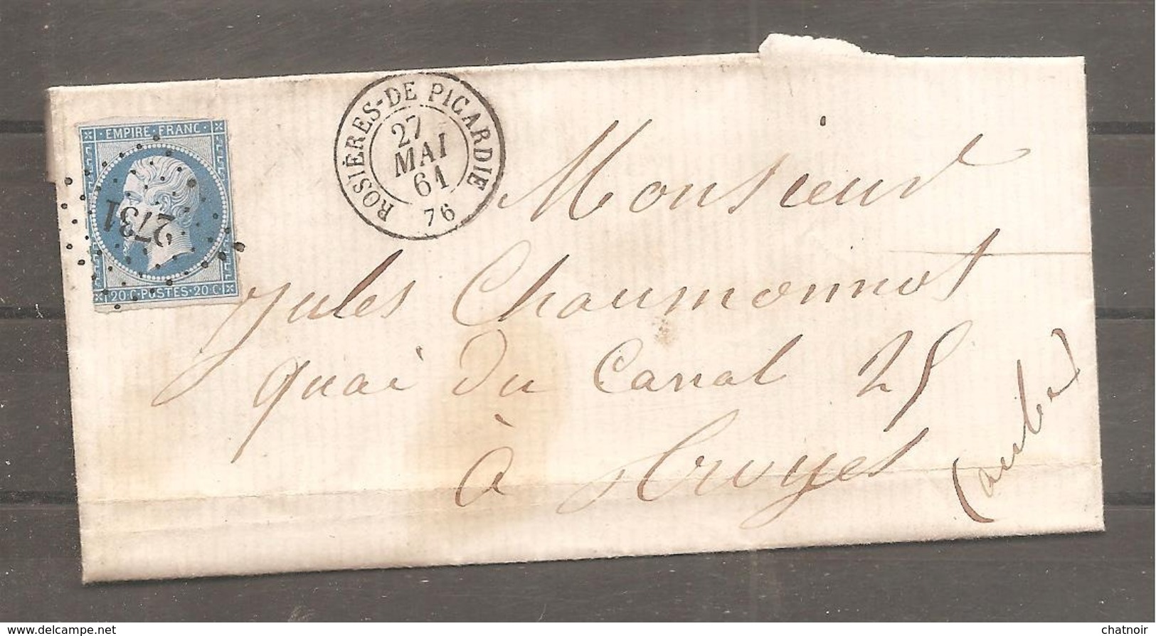 Lettre De ROSIERES DE PICARDIE  20 C Empire Pc  2731   1861 Pas De Calais - 1853-1860 Napoleon III