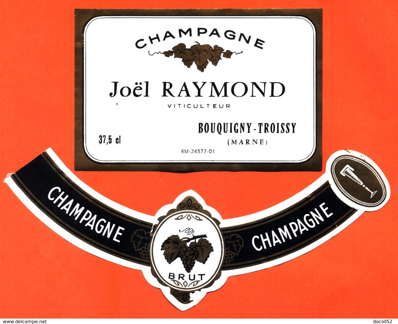 étiquette + Collerette Ancienne De Champagne Brut Joel Raymond à Bouquigny Troissy - 37,5 Cl - Champagne