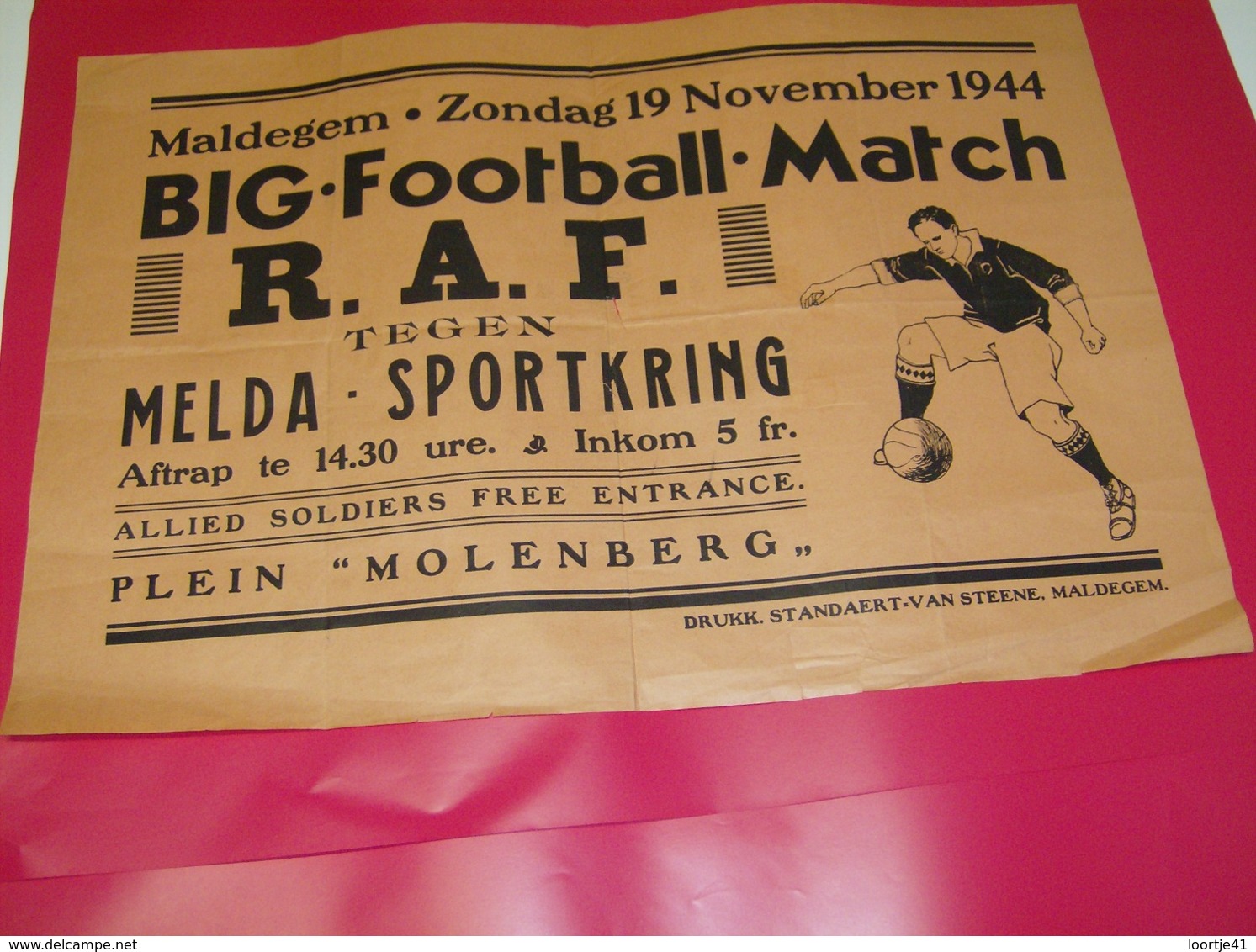 Affiche Poster - Maldegem Voetbal , Football Match - RAF Brits Leger Tegen Melda Sportkring - 19 Nov 1944 - Affiches