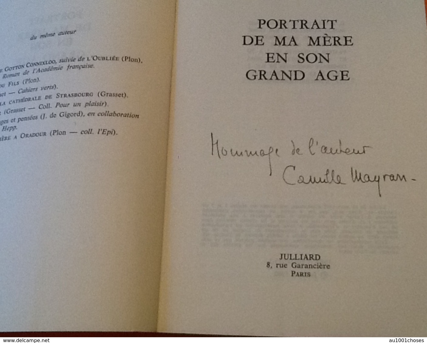 (avec Dédicace) Camille Mayran Portrait De Ma Mère En Son Grand âge  (1980) - Gesigneerde Boeken