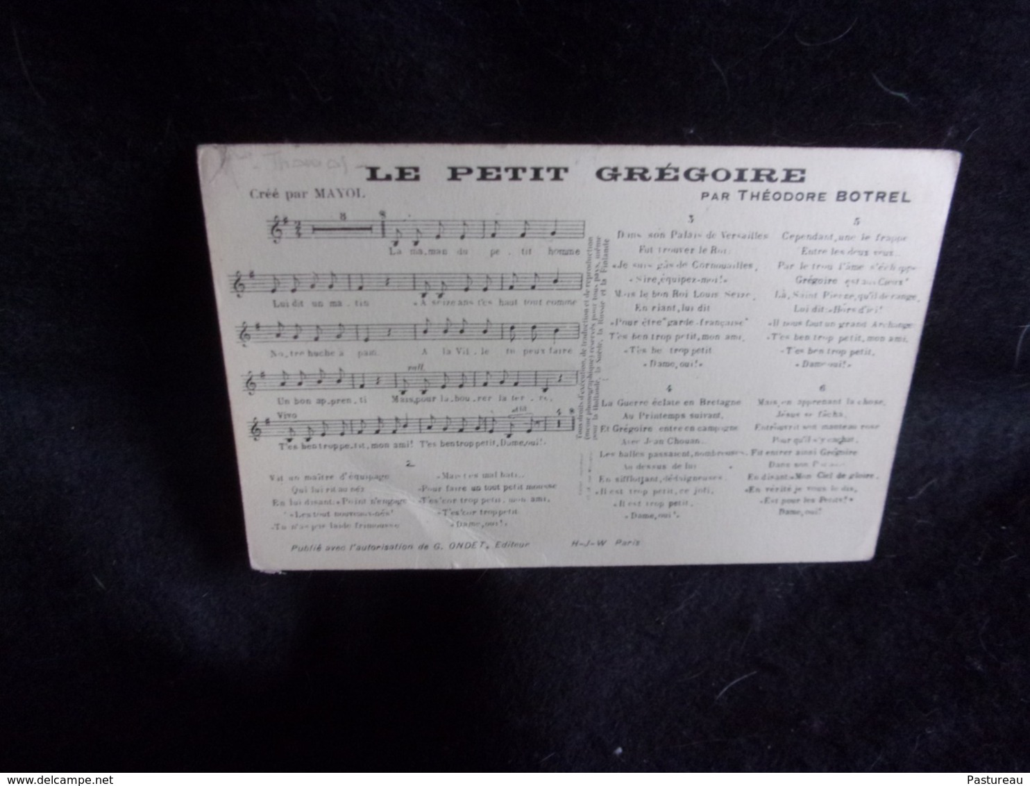 Carte Partition. "Le Petit Grégoire   " Par Théodore Botrel .Voir 2 Scans . - Musique Et Musiciens