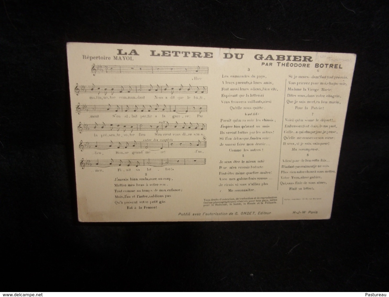 Carte Partition. " La Lettre Du Gabier  " Par Théodore Botrel .Voir 2 Scans . - Musik Und Musikanten