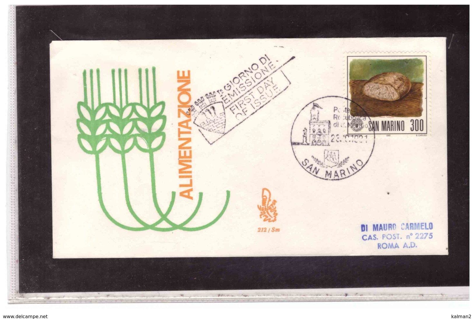 FDC5416   -   SAN MARINO  23.10.1981      /   FDC 1° GIORNATA MONDIALE ALIMENTAZIONE   -  CAT.UNIFICATO  1084 - Alimentazione