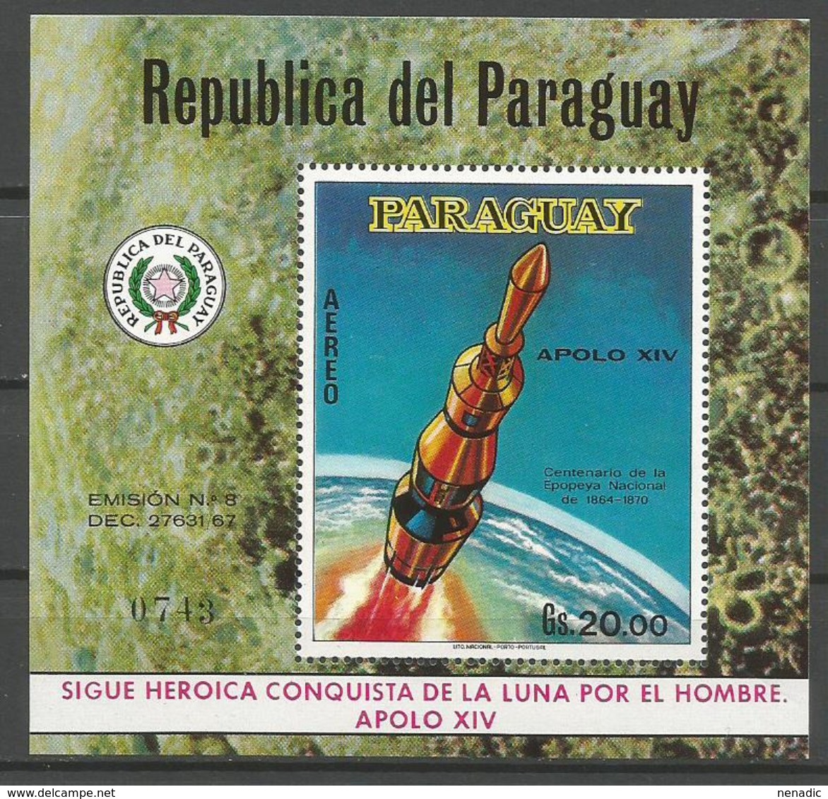 Paraguay,Apollo XIV 1970.,block,MNH - Paraguay