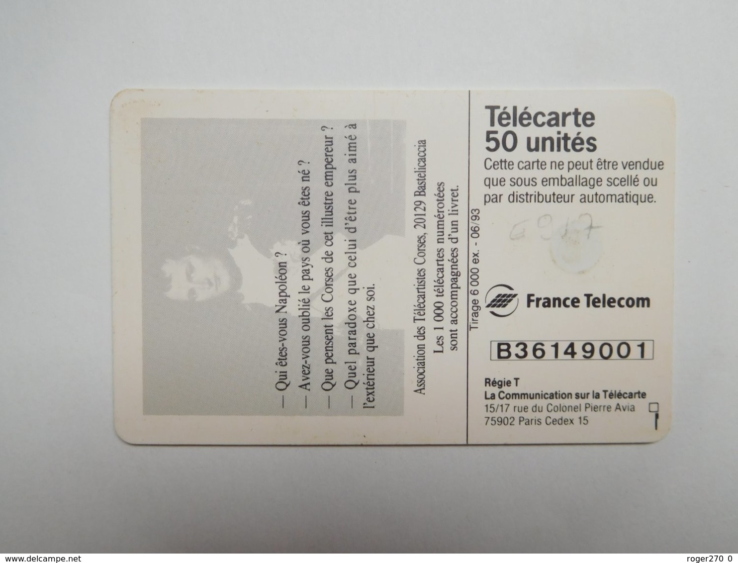 Télécarte Privée 50U , En958 , Napoléon Bonaparte ATC , Association Des Télécartistes Corses , Bastelicaccia - 50 Units