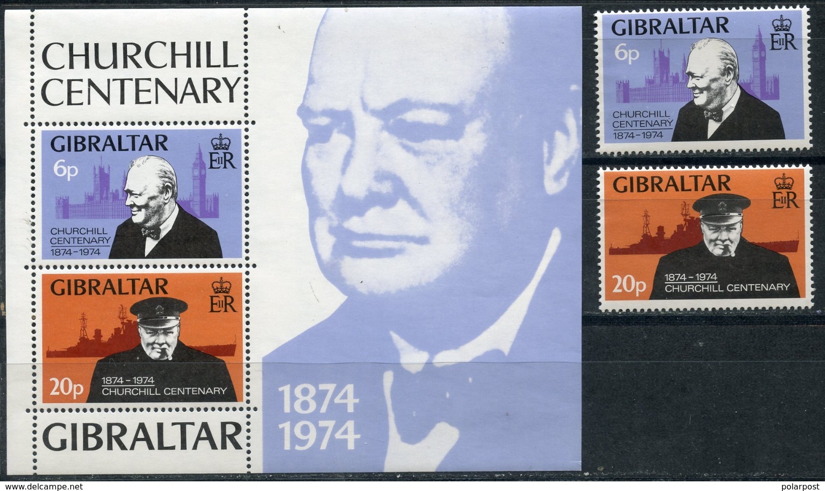 Gibraltar 1974 319-320 + BL.1 100th Birth Anniversary Of Winston Churchill - Sir Winston Churchill