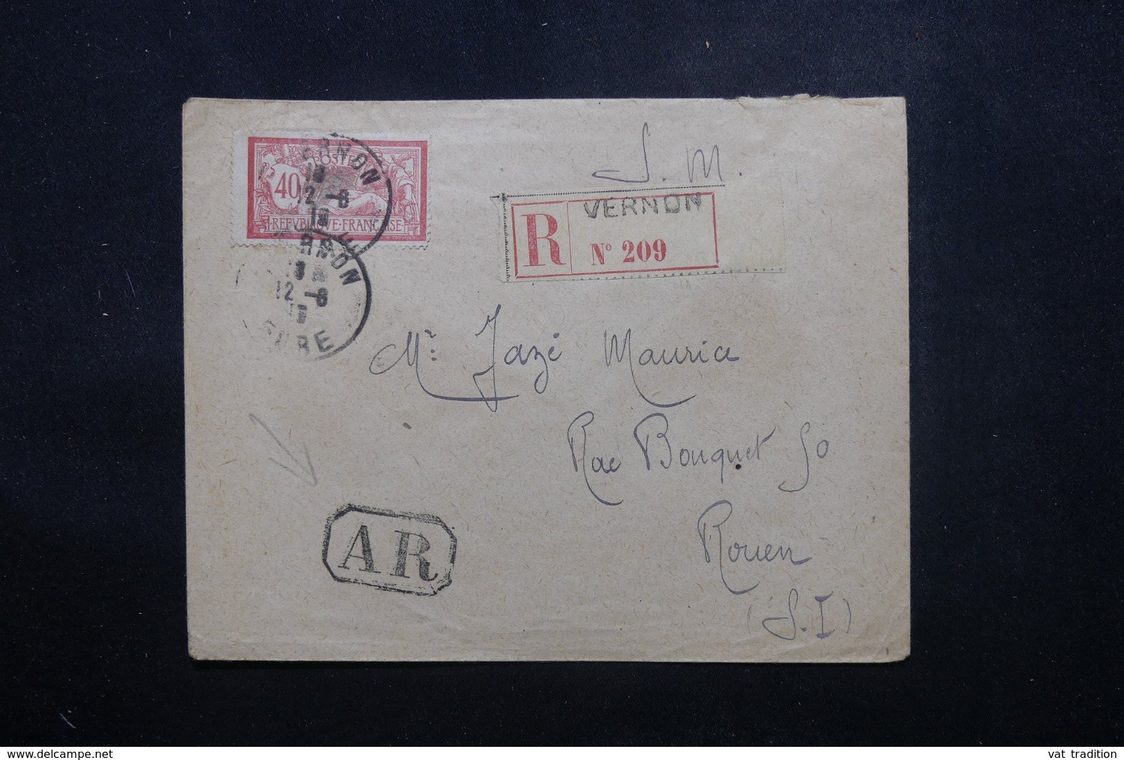 FRANCE - Enveloppe En Recommandé AR De Vernon Pour Rouen En 1919, Affranchissement Merson - L 44208 - 1877-1920: Période Semi Moderne