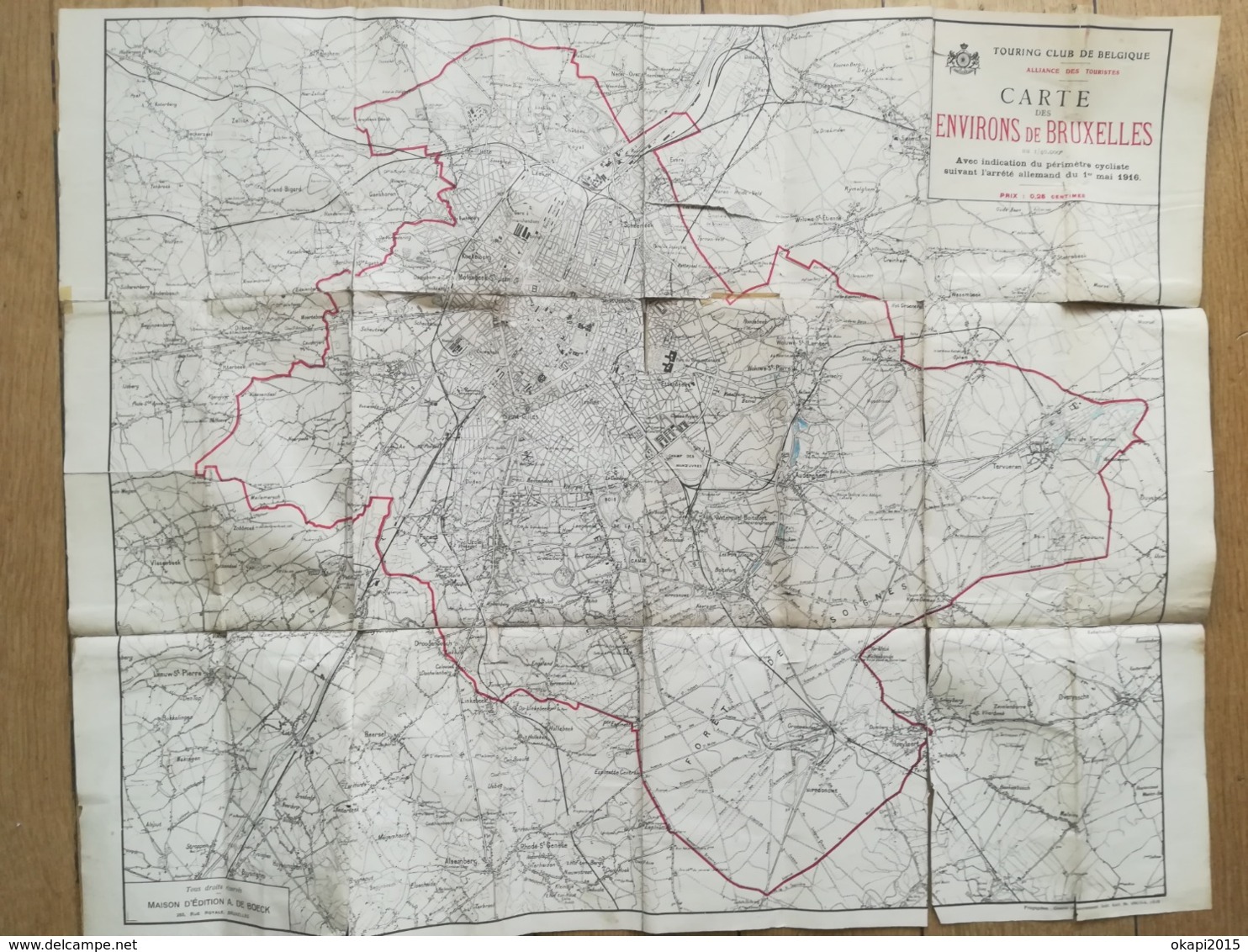 INDICATION PÉRIMÈTRE CYCLISTE SUIVANT ARRÊTÉ ALLEMAND DE 1916 PLAN ENVIRONS BRUXELLES BELGIQUE GUERRE 1914 - 1918 - 1914-18