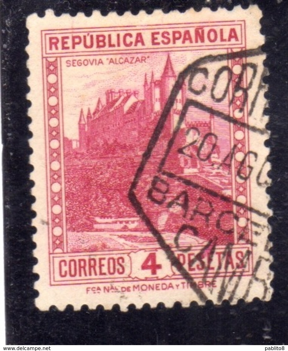 SPAIN ESPAÑA SPAGNA 1932 1938 ALCAZAR OF SEGOVIA PESETAS 4p USED USATO OBLITERE' - Usati