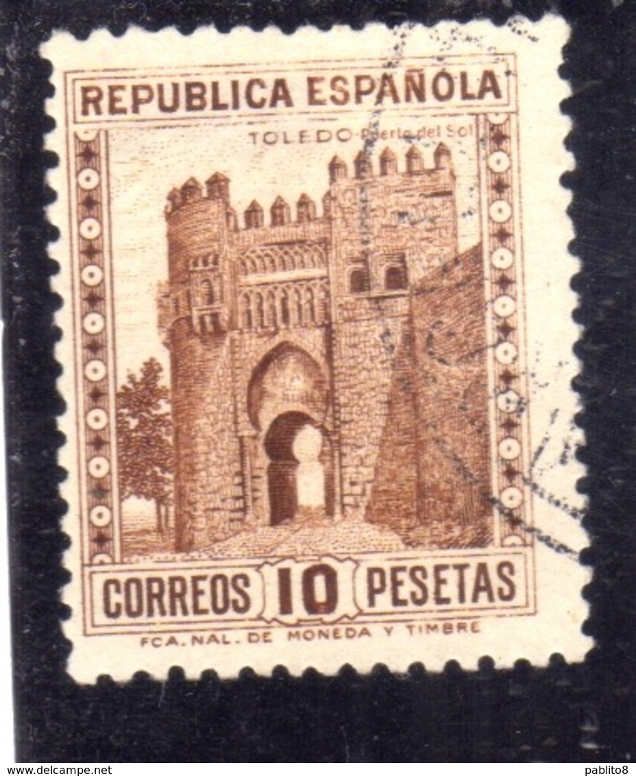 SPAIN ESPAÑA SPAGNA 1932 1938 GATE OF THE SUN AT TOLEDO PESETAS 10p USED USATO OBLITERE' - Usati