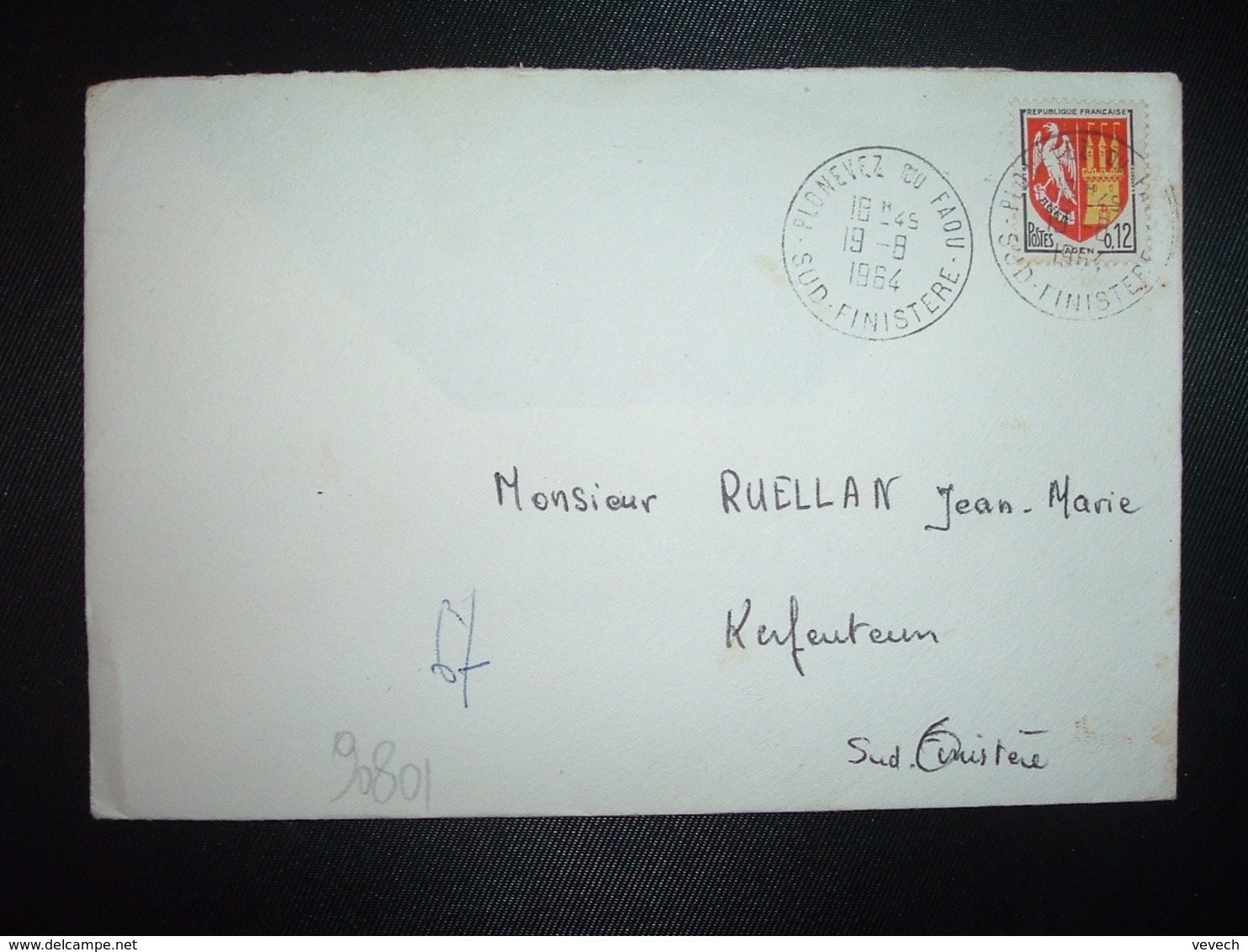 LETTRE TP AGEN 0,12 OBL.19-8 1964 PLONEVEZ DU FAOU SUD FINISTERE (29) - Cachets Manuels