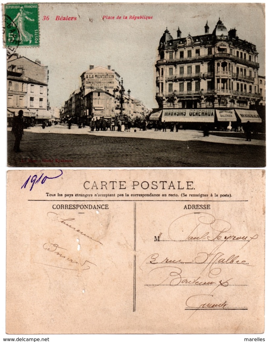 CPA Béziers 34. Place De La République, 1910 - Beziers