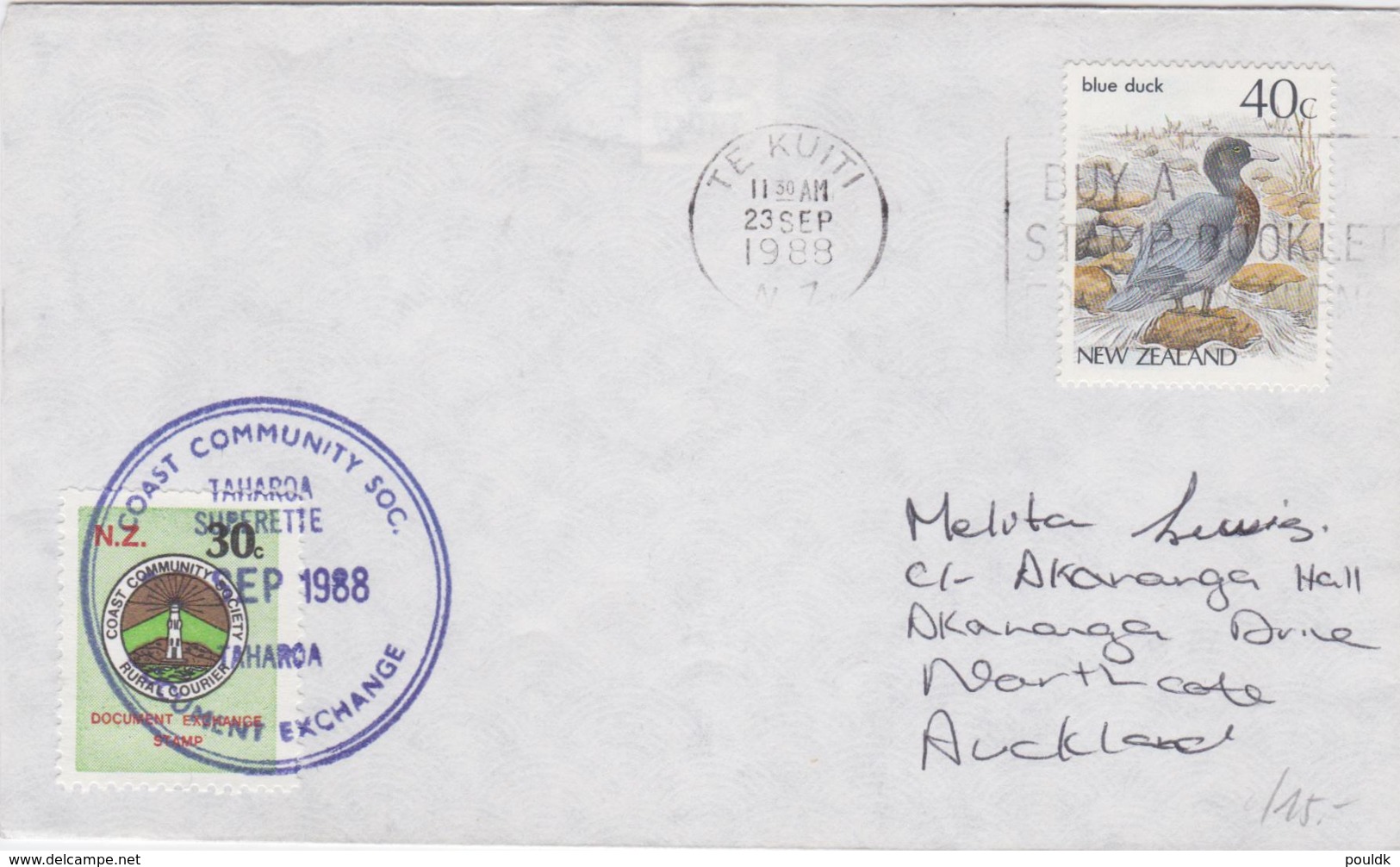 Lighthouse: New Zealand Cover Posted Te Kuiti 1988 + Label From Coast Community Society W/Lighthouse - Lighthouses