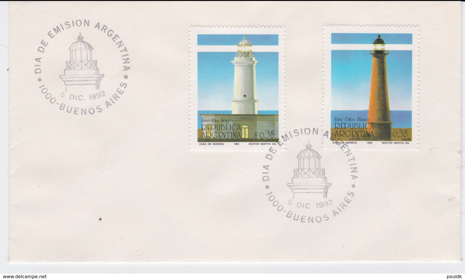 Lighthouse: Argentina FDC 1992 Lighthouses (G104-30) - Lighthouses