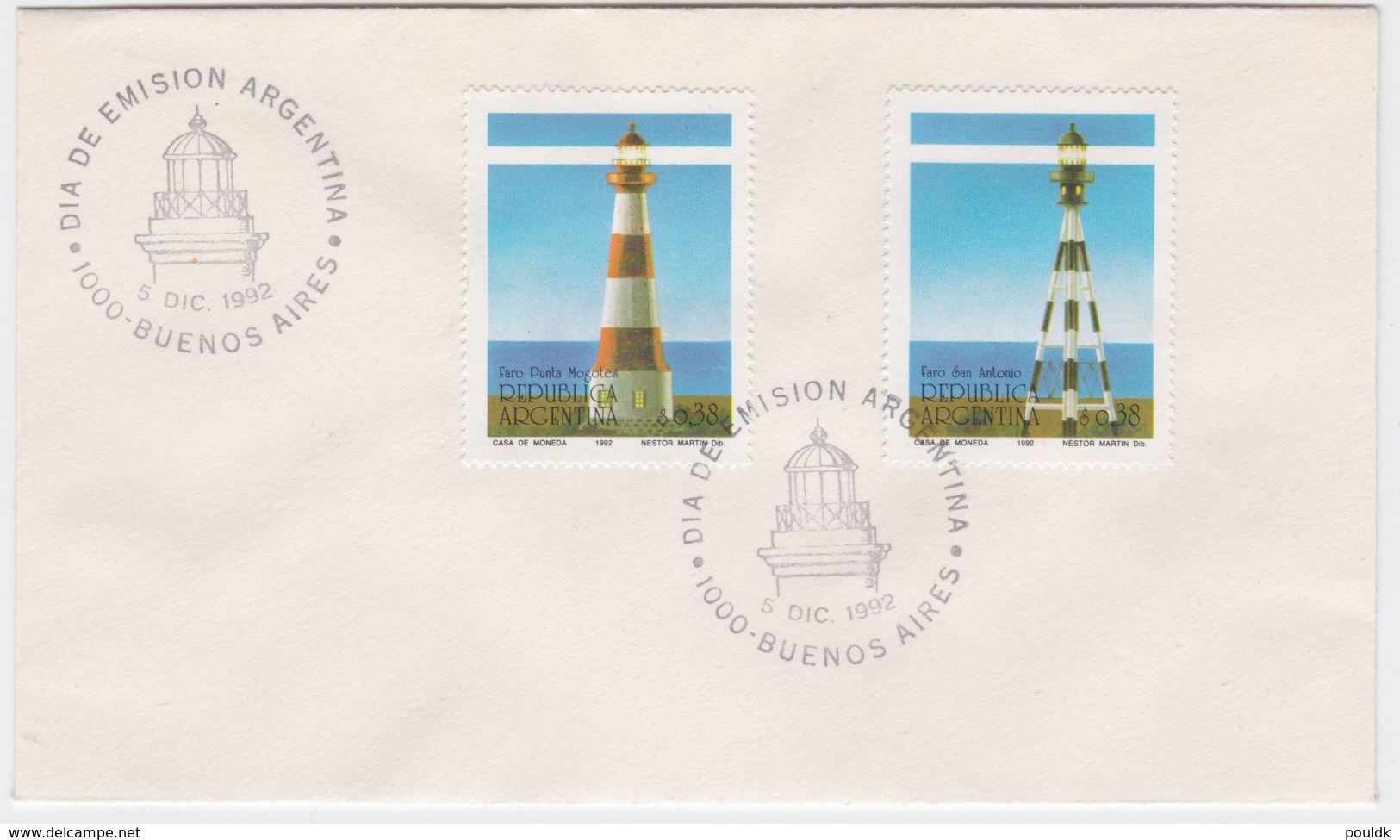 Lighthouse: Argentina FDC 1992 Lighthouses (G104-30) - Lighthouses