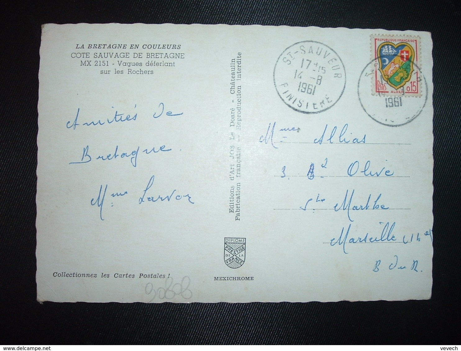 CP TP ALGER 0,15 OBL.14-8 1961 ST SAUVEUR FINISTERE (29) - Cachets Manuels