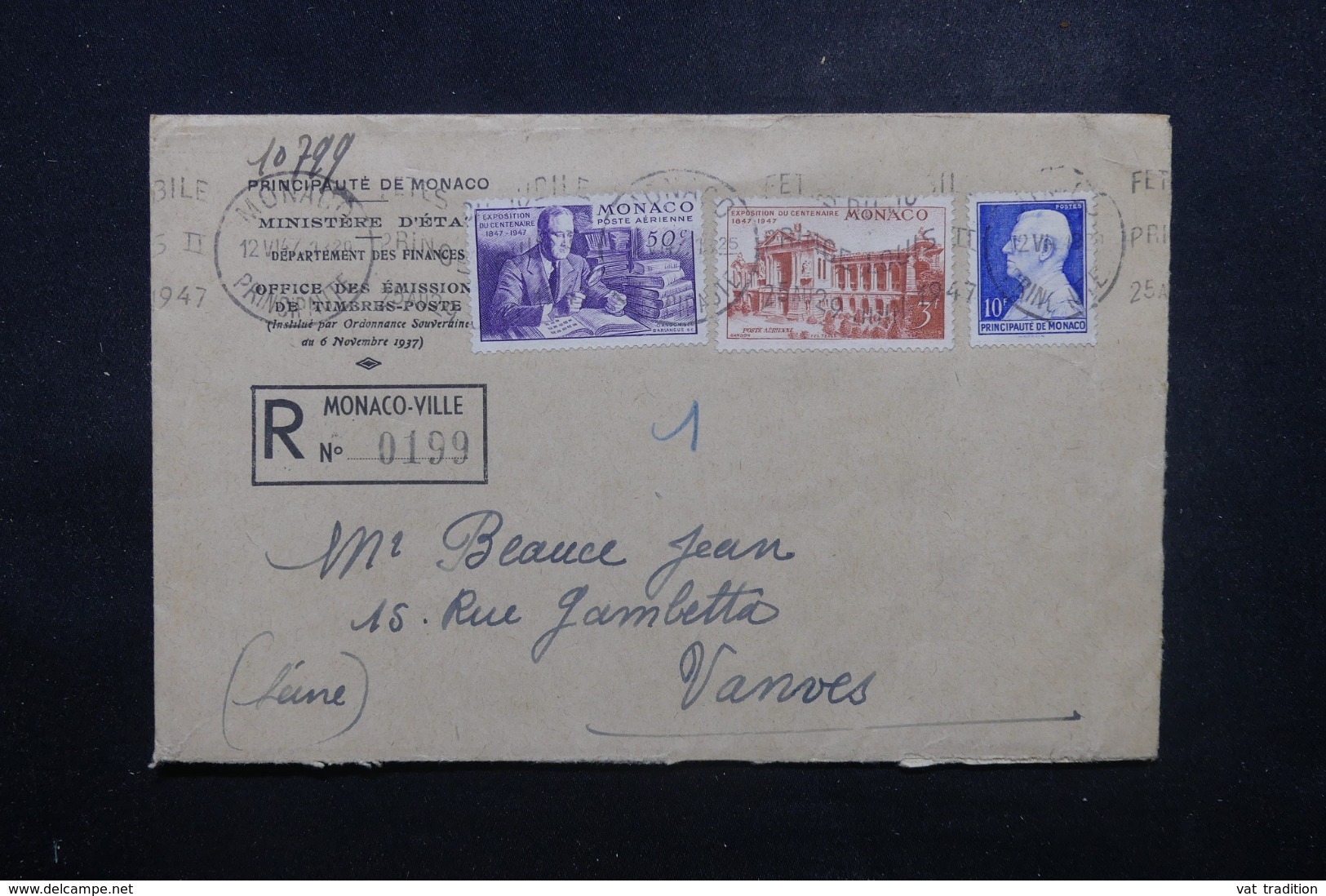 MONACO - Enveloppe En Recommandé En 1947 Pour Vanves, Affranchissement Plaisant - L 44255 - Storia Postale