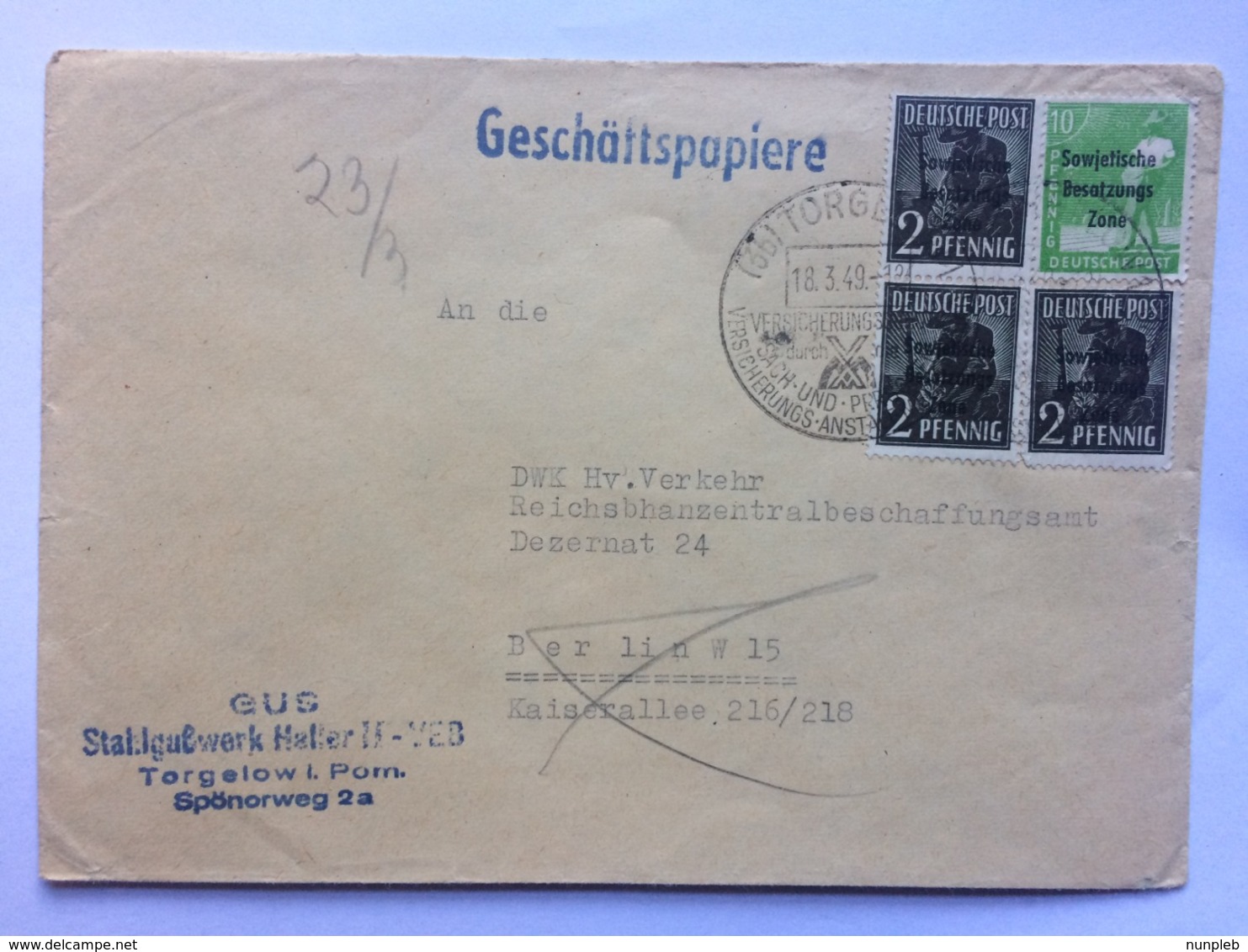 GERMANY 1949 Occupation Cover With `geschäftspapiere` Cachet With Special Handstamp - Sonstige & Ohne Zuordnung