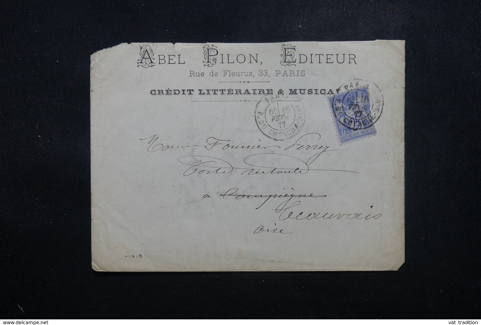 FRANCE - Enveloppe Commerciale De Paris Pour Beauvais En 1877, Affranchissement Sage - L 44263 - 1877-1920: Période Semi Moderne