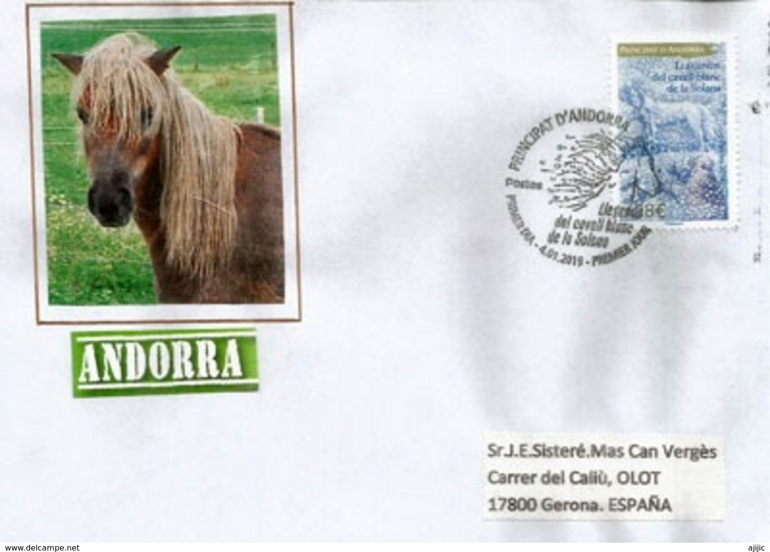 ANDORRA. Légende Du Cheval Blanc De La Solana,  FDC 2019, Timbre HAUTE FACIALE - Storia Postale