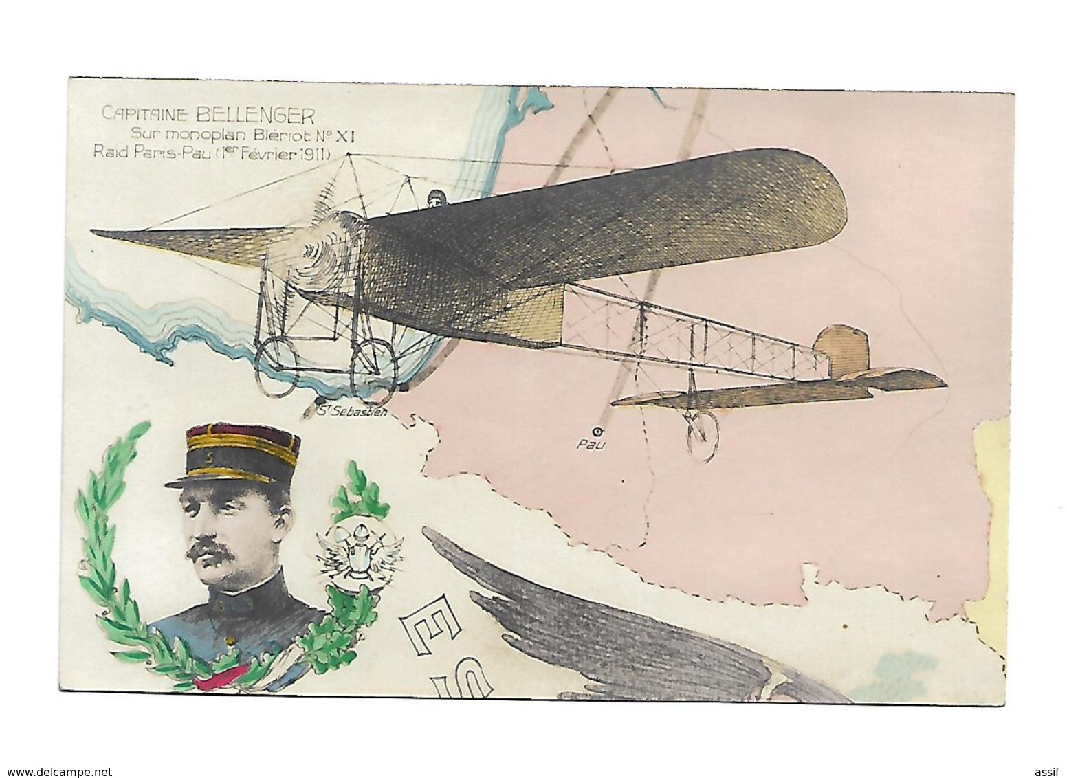 LIEUTENANT GEORGES BELLENGER (1878 - 1977) BLERIOT RAID PARIS PAU 1911 AVIATION WW1 /FREE SHIP. R - Aviateurs