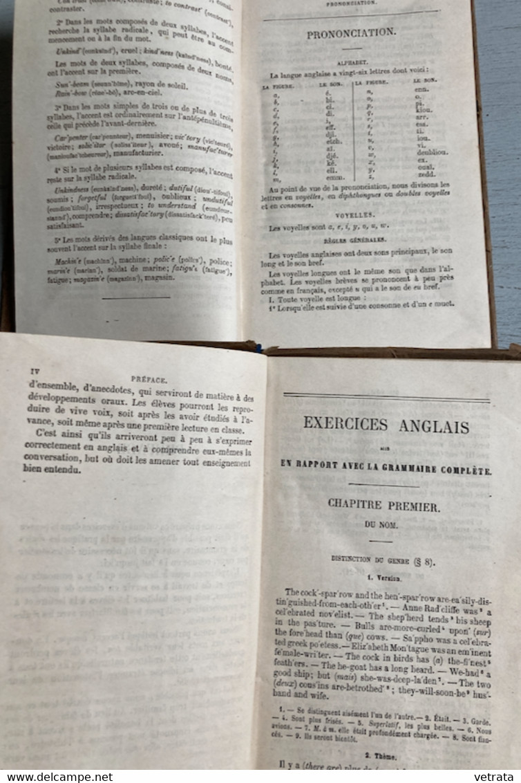 Lot de 3 livres de L. Leclair & J. Sevrette : Grammaire de la langue anglaise ramenée aux principes les plus simples : M