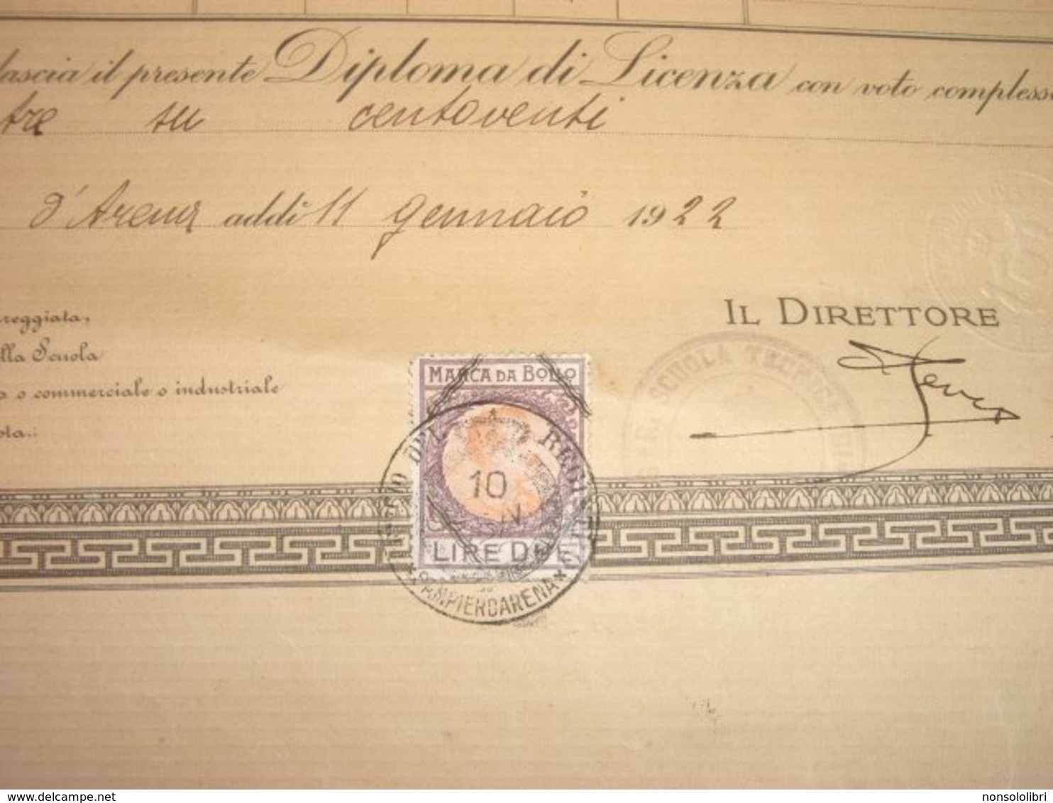 DIPLOMA LICENZA TECNICA 1922 - Diplomi E Pagelle