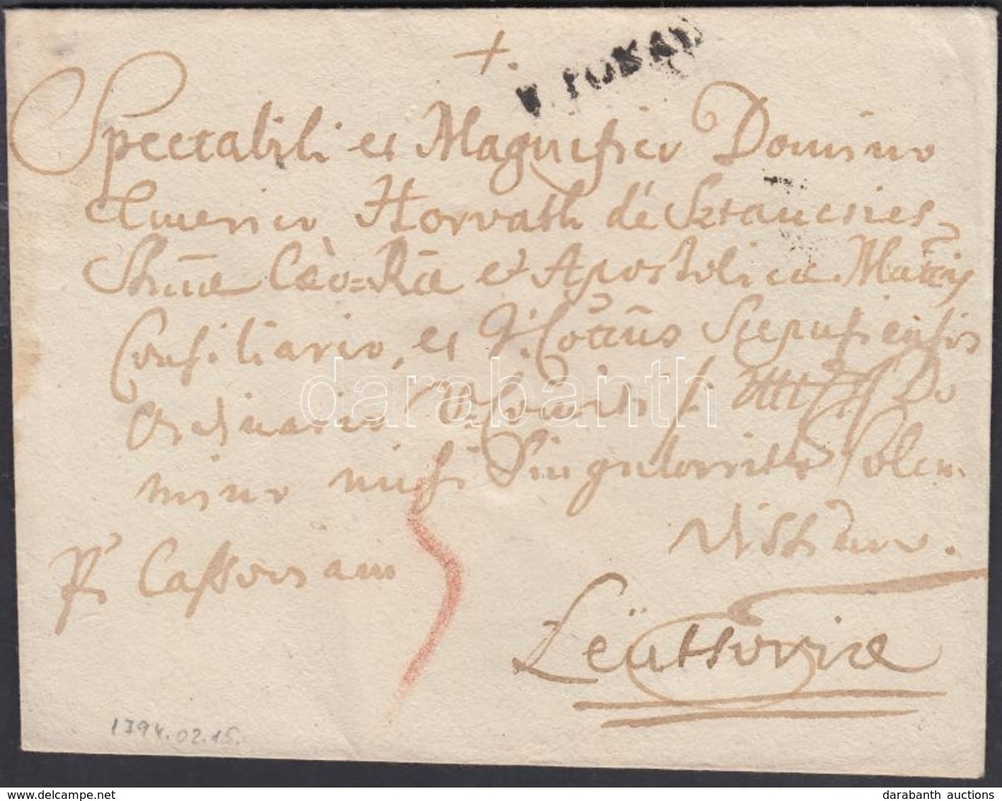 1794 Portós Levél / Unpaid Cover  'V TOKAY' - Leutsovia - Otros & Sin Clasificación