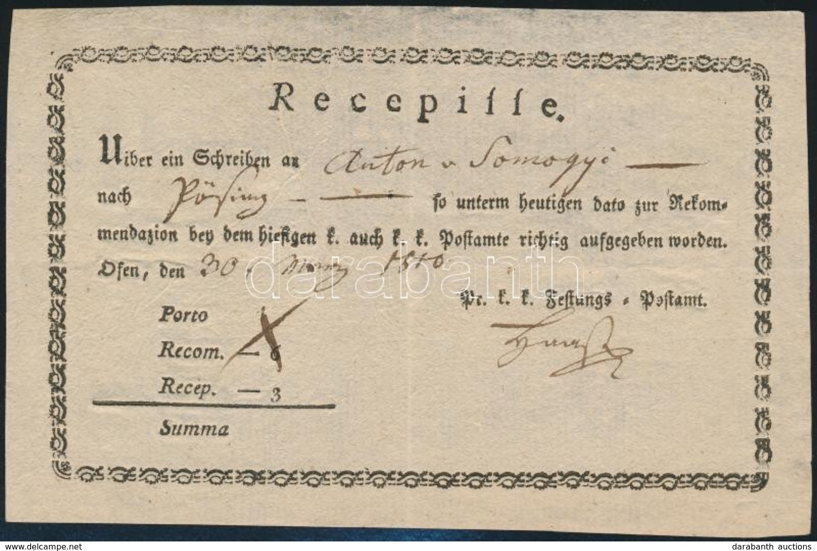 1810 Recepisse Ofen - Bösing - Autres & Non Classés