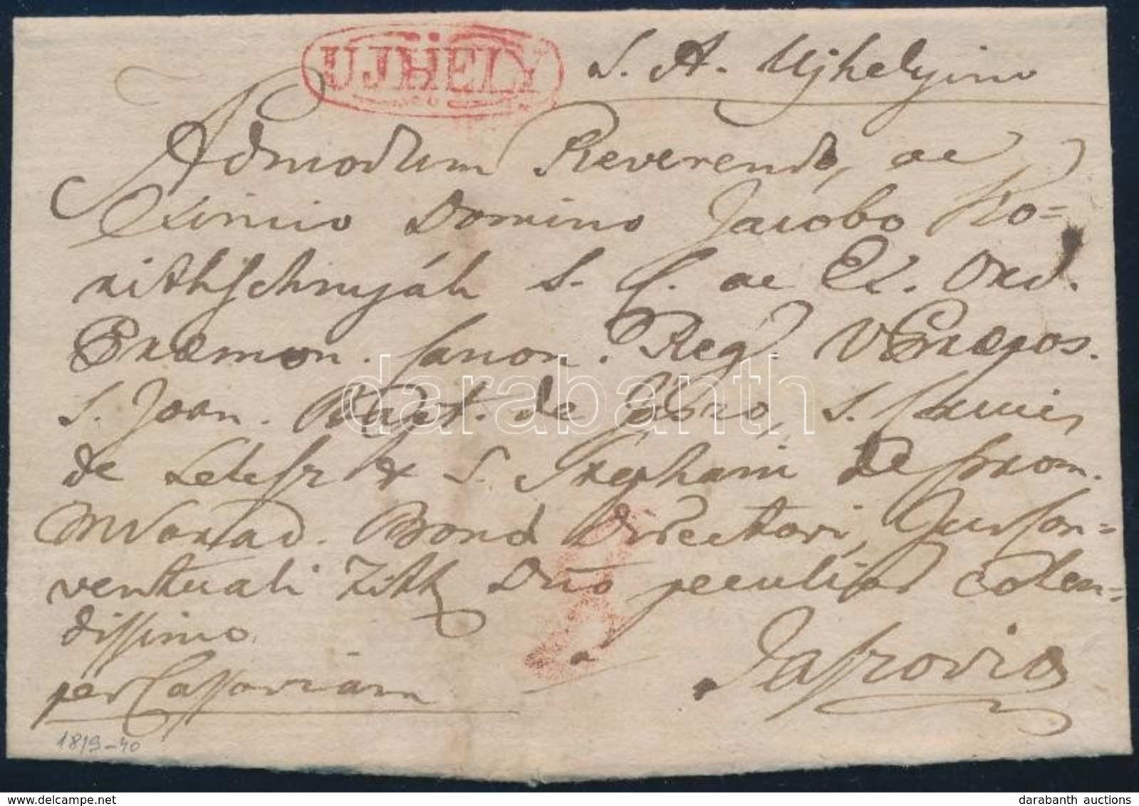 1819-40  Portós Levél Piros / Red 'UJHELY' - Jaszovia - Other & Unclassified