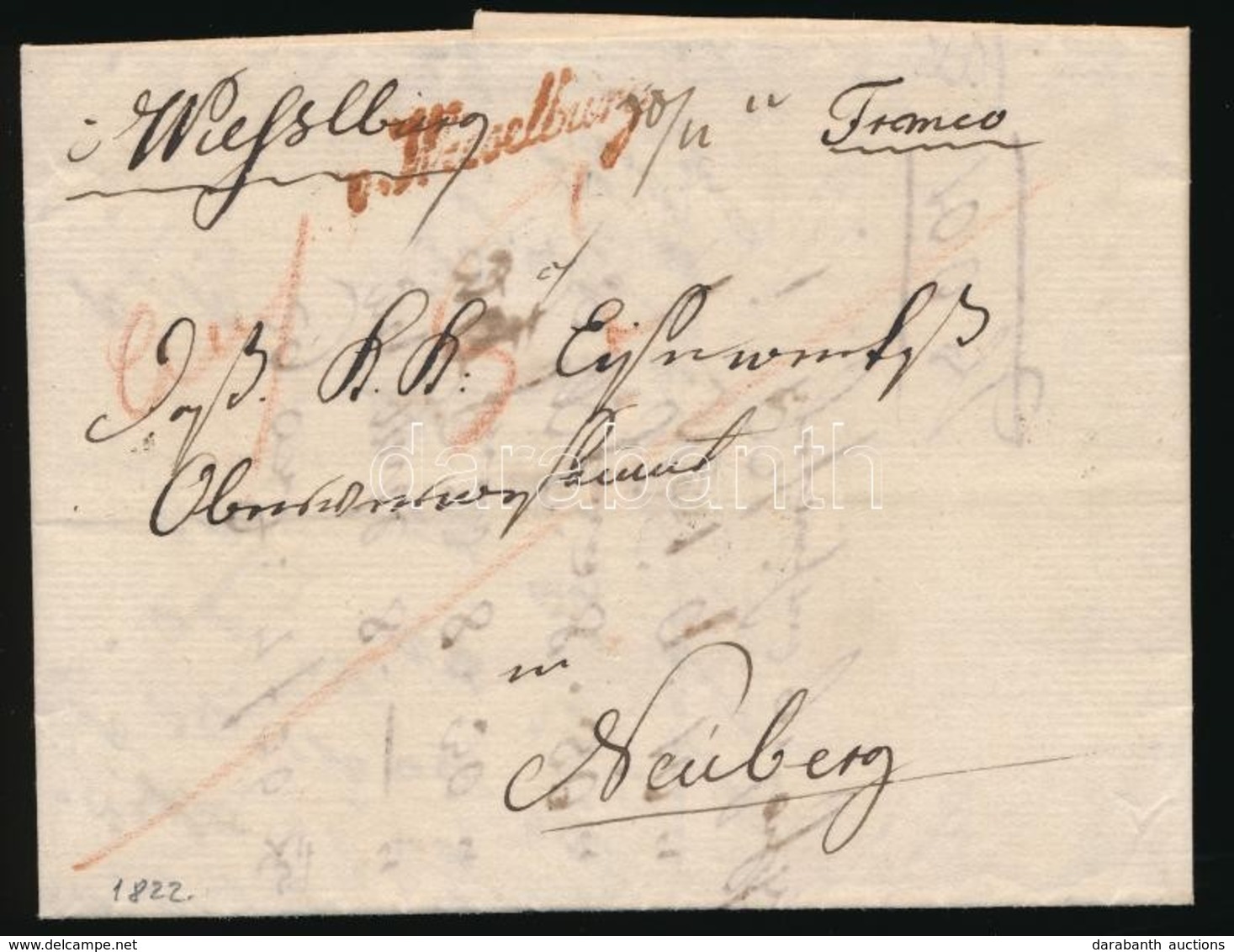 1822 Franco Levél Piros / Red 'Wieselburg' - Neuberg 'wf-5' Feljegyzéssel - Other & Unclassified